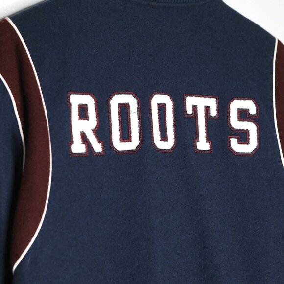 Roots Canada Wool Blend Varsity Jacket Navy Blue & Maroon Patches Mens Classic - Picture 9 of 14